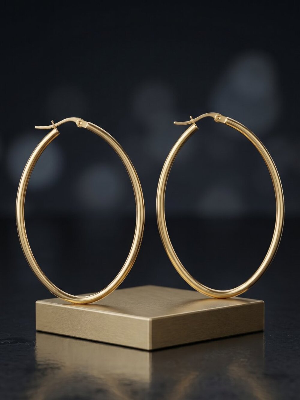 Gold Oval Hoop Earrings Large 18K Plated Stainless Steel Minimalist 2.25" - Picture 16 of 16